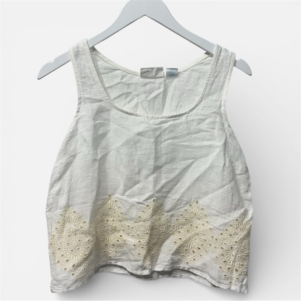 Cynthia Rowley Small Linen Sleeveless Top Embroidered